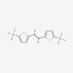 Chemical structure of trans-1,2-Bis[5-(trimethylstannyl)thiophen-2-yl]ethene