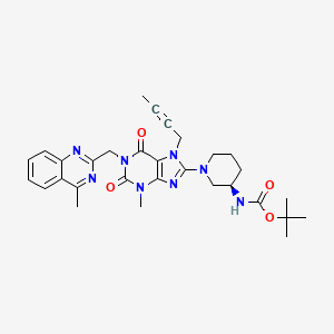 Chemical structure of (R)-tert-Butyl (1-(7-(but-2-yn-1-yl)-3-methyl-1-((4-methylquinazolin-2-yl)methyl)-2,6-dioxo-2,3,6,7-tetrahydro-1H-purin-8-yl)piperidin-3-yl)carbamate