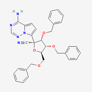 Chemical structure of (2R,3R,4R,5R)-2-(4-Aminopyrrolo[2,1-f][1,2,4]triazin-7-yl)-3,4-bis(benzyloxy)-5-((benzyloxy)methyl)tetrahydrofuran-2-carbonitrile