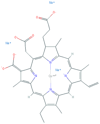 Chemical structure of Chlorophyllin, copper sodium complex