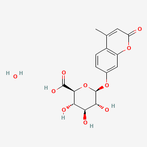 Chemical structure of 4-Methylumbelliferyl-β-D-glucuronide hydrate (MUG)