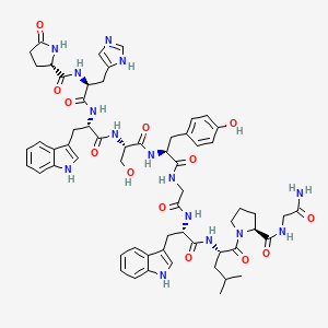 Chemical structure of Pyr-his-trp-ser-tyr-gly-trp-leu-pro-gly-NH2
