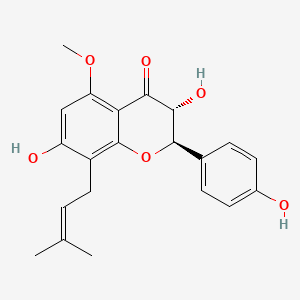 Chemical structure of (2R,3R)-3,7,4'-Trihydroxy-5-methoxy-8-prenylflavanone