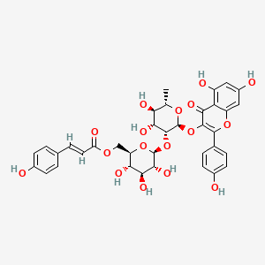 Chemical structure of Kaempferol-3-O-(6'''-trans-p-coumaroyl-2''-glucosyl)rhamnoside