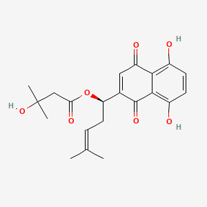 Chemical structure of β-Hydroxyisovalerylshikonin