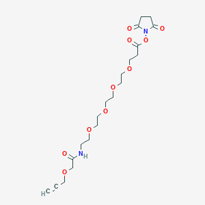Chemical structure of Propargyl-O-C1-amido-PEG4-C2-NHS ester