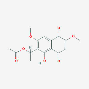 Chemical structure of 2,7-Dimethoxy-6-(1-acetoxyethyl)juglone