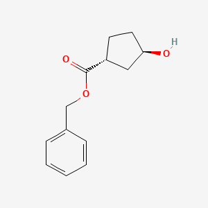 Chemical structure of trans-Benzyl 3-hydroxycyclopentanecarboxylate