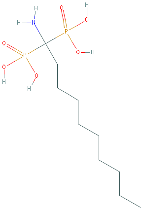Chemical structure of 1-Aminodecylidene bis-Phosphonic Acid (sodium salt)