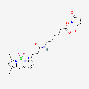 Chemical structure of 3-BODIPY-propanoylaminocaproic Acid N-hydroxysuccinimide ester