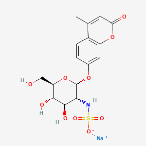 Chemical structure of 4-Methylumbelliferyl 2-sulfamino-2-deoxy-α-D-Glucopyranoside (sodium salt)