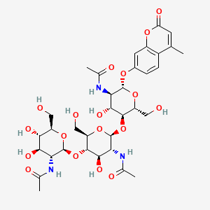 Chemical structure of 4-Methylumbelliferyl-β-D-N,N',N''-Triacetylchitotrioside