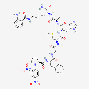 Chemical structure of Dnp-P-Cha-G-Cys(Me)-HA-K(Nma)-NH2