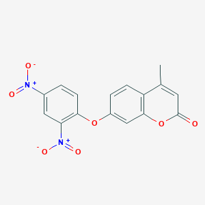 Chemical structure of 7-(2,4-Dinitrophenoxy)-4-methyl-2H-chromen-2-one