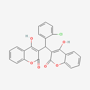 Chemical structure of 3,3'-((2-Chlorophenyl)methylene)bis(4-hydroxy-2H-chromen-2-one)