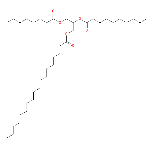 Chemical structure of 1-Octanoyl-2-Decanoyl-3-Stearoyl-rac-glycerol