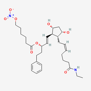 Chemical structure of 15-(6-nitroxyhexanoyl)-17-phenyl trinor Prostaglandin F2α