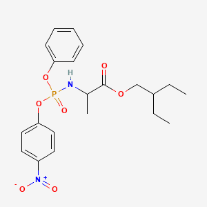 Chemical structure of N-[(S)-(4-Nitrophenoxy)phenoxyphosphinyl]-L-alanine 2-ethylbutyl ester