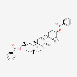 Chemical structure of 3,29-O-Dibenzoyloxykarounidiol