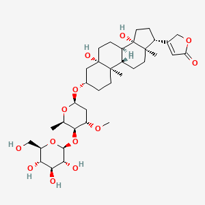 Chemical structure of Periplogenin 3-[O-β-glucopyranosyl-(1→4)-β-sarmentopyranoside]