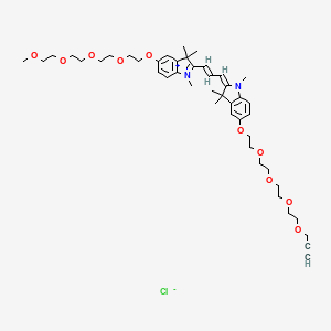 Chemical structure of N-methyl-N'-methyl-O-(m-PEG4)-O'-(propargyl-PEG4)-Cy3