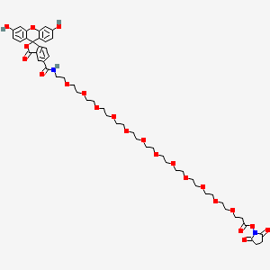 Chemical structure of Carboxyfluorescein-PEG12-NHS