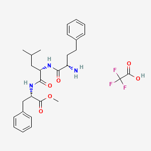 Chemical structure of (S)-Methyl 2-((S)-2-((S)-2-amino-4-phenylbutanamido)-4-methylpentanamido)-3-phenylpropanoate 2,2,2-trifluoroacetate