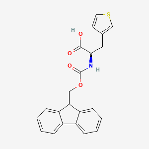 Chemical structure of (R)-2-((((9H-Fluoren-9-yl)methoxy)carbonyl)amino)-3-(thiophen-3-yl)propanoic acid