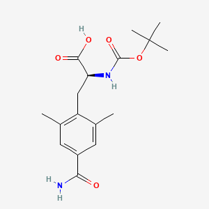Chemical structure of (S)-2-(tert-butoxycarbonylamino)-3-(4-carbamoyl-2,6-dimethylphenyl)propanoic acid