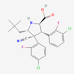 Chemical structure of (3S,4R,5S)-rel-3-(3-Chloro-2-fluorophenyl)-4-(4-chloro-2-fluorophenyl)-4-cyano-5-neopentylpyrrolidine-2-carboxylic acid