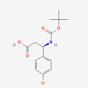 Chemical structure of (R)-3-(4-Bromophenyl)-3-((tert-butoxycarbonyl)amino)propanoic acid