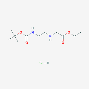 Chemical structure of Ethyl 2-((2-((tert-butoxycarbonyl)amino)ethyl)amino)acetate hydrochloride