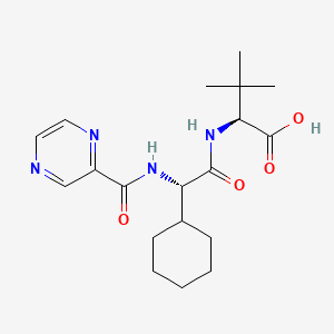 Chemical structure of (S)-2-((S)-2-Cyclohexyl-2-(pyrazine-2-carboxamido)acetamido)-3,3-dimethylbutanoic acid