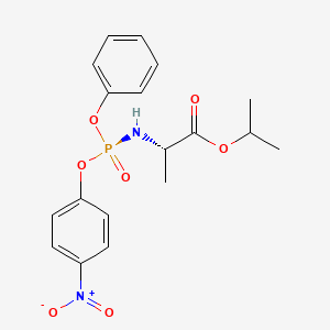 Chemical structure of L-Alanine, N-[(S)-(4-nitrophenoxy)phenoxyphosphinyl]-, 1-methylethyl ester