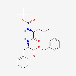 Chemical structure of D-Phenylalanine, N-[N-[(1,1-dimethylethoxy)carbonyl]-D-leucyl]-, phenylmethyl ester