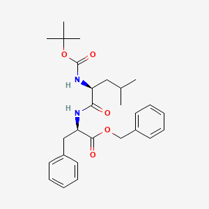 Chemical structure of D-Phenylalanine, N-[N-[(1,1-dimethylethoxy)carbonyl]-L-leucyl]-, phenylmethyl ester