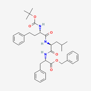 Chemical structure of (6S,9S,12S)-Benzyl 12-benzyl-9-isobutyl-2,2-dimethyl-4,7,10-trioxo-6-phenethyl-3-oxa-5,8,11-triazatridecan-13-oate