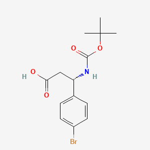 Chemical structure of (S)-3-(4-Bromophenyl)-3-((tert-butoxycarbonyl)amino)propanoic acid