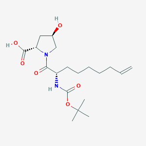 Chemical structure of (2S,4R)-1-((S)-2-((tert-butoxycarbonyl)amino)non-8-enoyl)-4-hydroxypyrrolidine-2-carboxylic acid