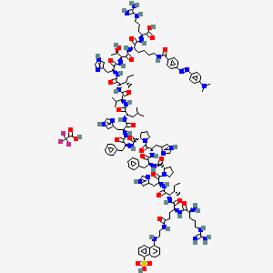 Chemical structure of Arg-Glu(edans)-Ile-His-Pro-Phe-His-Pro-Phe-His-Leu-Val-Ile-His-Thr-Lys(dabcyl)-Arg TFA