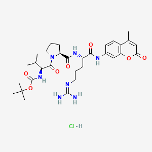 Chemical structure of Boc-Val-Pro-Arg-MCA hydrochloride