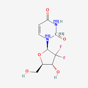 Chemical structure of 2′,2′-Difluorodeoxyuridine-13C,15N2