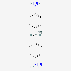 Chemical structure of 4,4′-Methylenedianiline-15N2, 13C