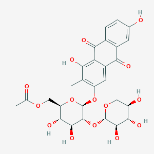 Chemical structure of 1,3,6-Trihydroxy-2-methyl-9,10-anthraquinone-3-O-(6'-O-acetyl)-beta-D-xylopyranosyl-(1->2)-beta-D-glucopyranoside