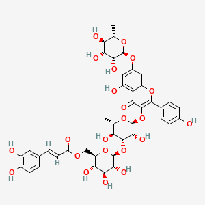 Chemical structure of Kaempferol-3-O-[(6-caffeoyl)-β-glucopyranosyl (1→3) α-rhamnopyranoside]-7-O-α-rhamnopyranoside