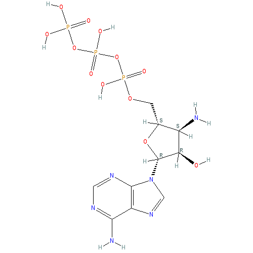 Chemical structure of 3'-Amino-3'-deoxyadenosine-5'-O-triphosphate (sodium salt)