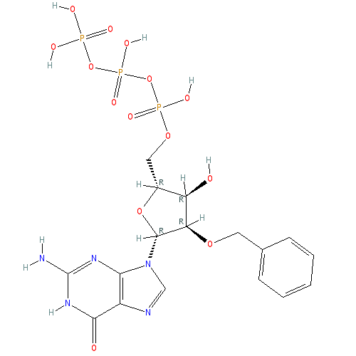 Chemical structure of 2'-O-Benzylguanosine-5'-O-triphosphate (sodium salt)