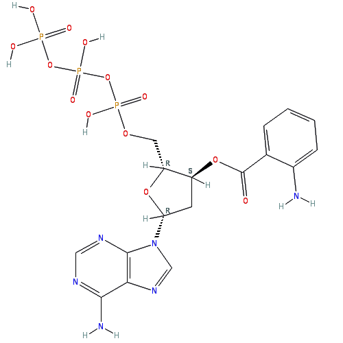Chemical structure of 3'-O-Anthraniloyl- 2'-deoxyadenosine-5'-O-triphosphate (sodium salt)