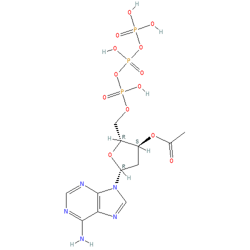 Chemical structure of 3'-O-Acetyl-2'-deoxyadenosine-5'-O-triphosphate (sodium salt)