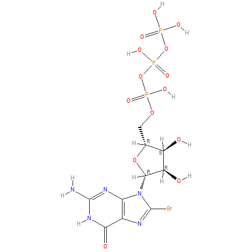 Chemical structure of 8-Bromoguanosine-5'-O-triphosphate (sodium salt)